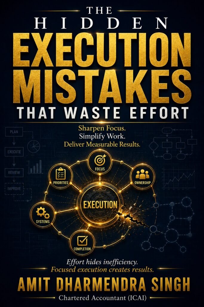 Book cover of The Hidden Execution Mistakes That Waste Effort by Amit Dharmendra Singh, focused on improving focus, simplifying work, and delivering measurable results.