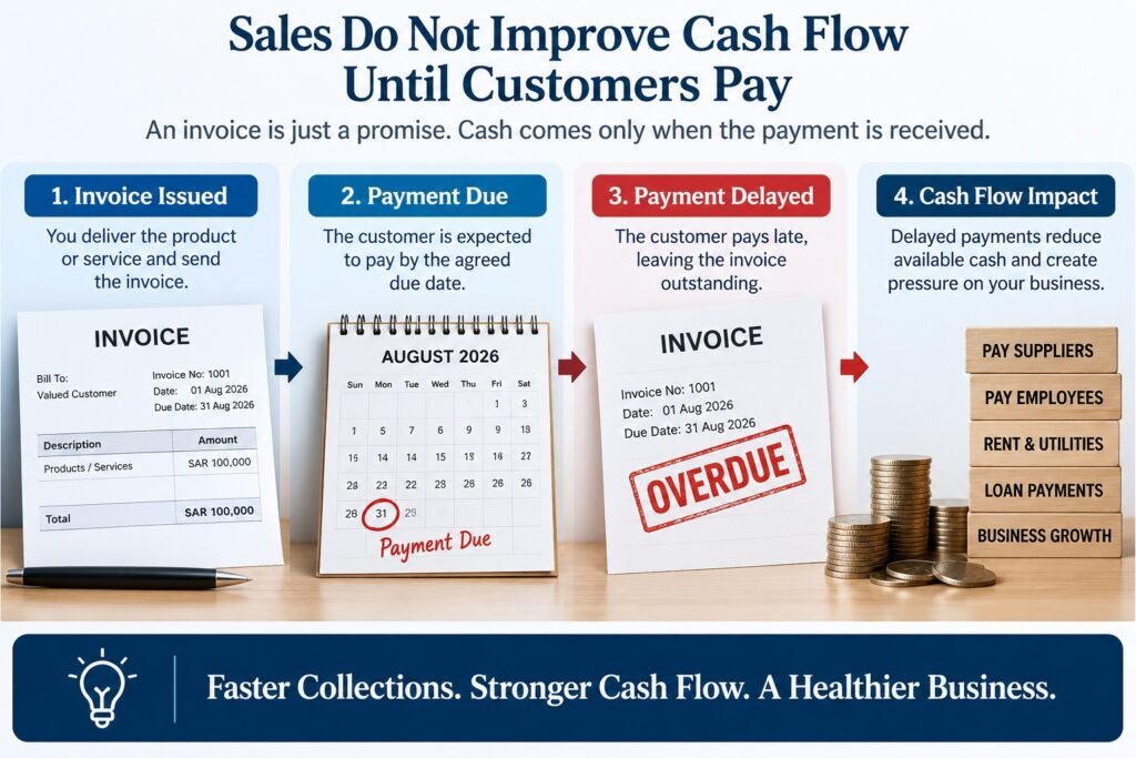 Overdue customer invoices showing how delayed payments create cash flow pressure and affect business operations